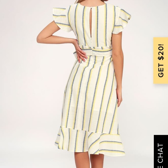 Coralie White and Yellow Striped Wrap Dress - Picture 4 of 4